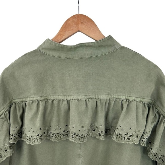 The Great eyelet army utility military jacket ruffle cropped olive green XS/0 - Picture 10 of 16